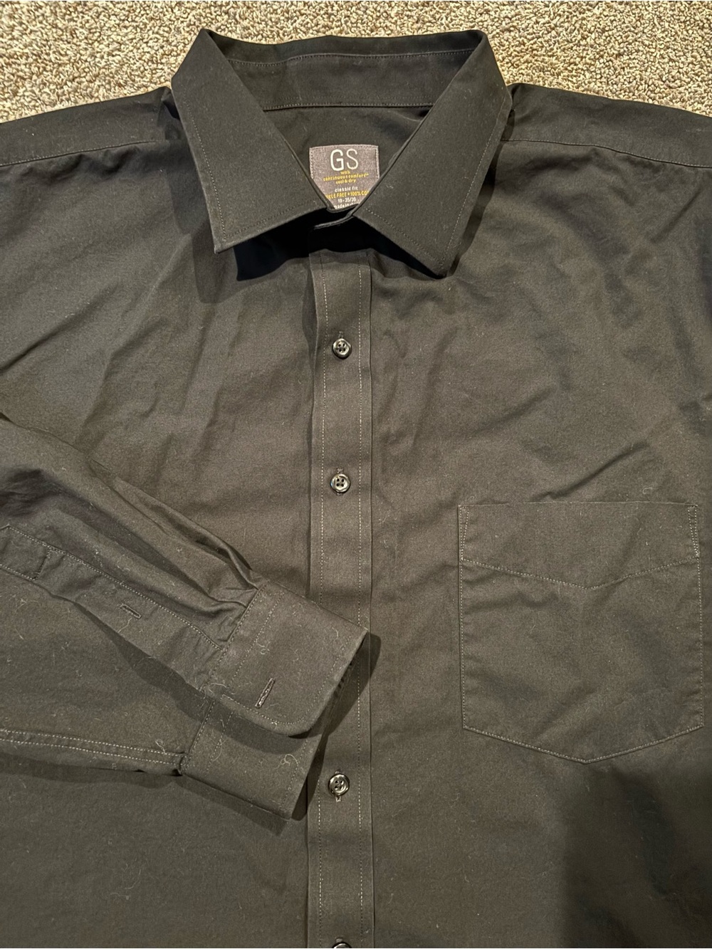 GS Mens Classic Fit Black Solid Cotton Dress Shirt Wrinkle Resistant 18 35/36